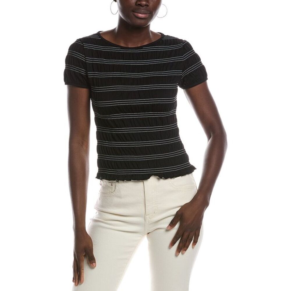Madewell Womens Smocked T-Shirt, Black